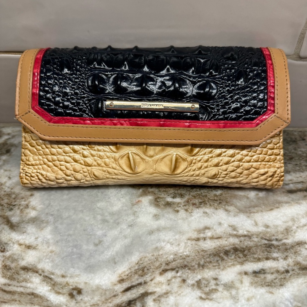 Brahmin Croc-Embossed Dome Satchel - Navy, Beige, Tan & Red Matching Wallet - Picture 11 of 16